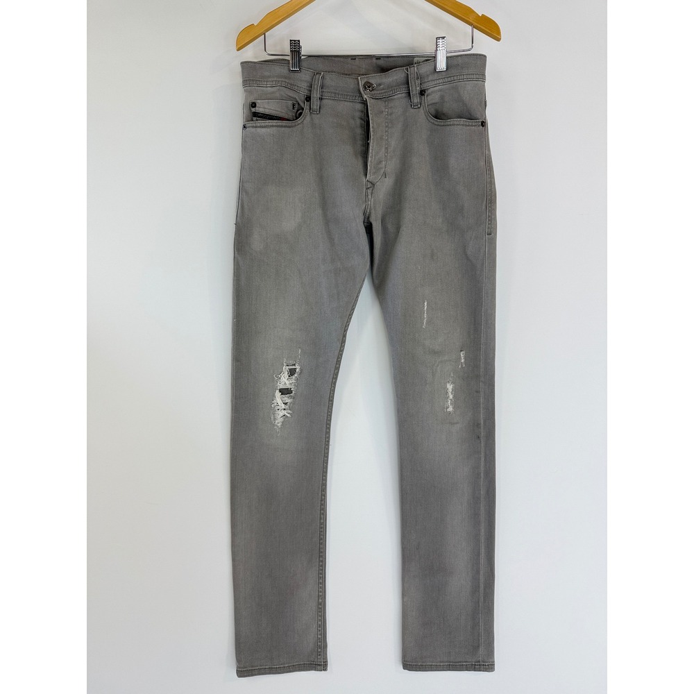 Diesel Tepphar Jeans Mens 29 Grey Slim-Carrot Distressed Stretch 07 W29-L32